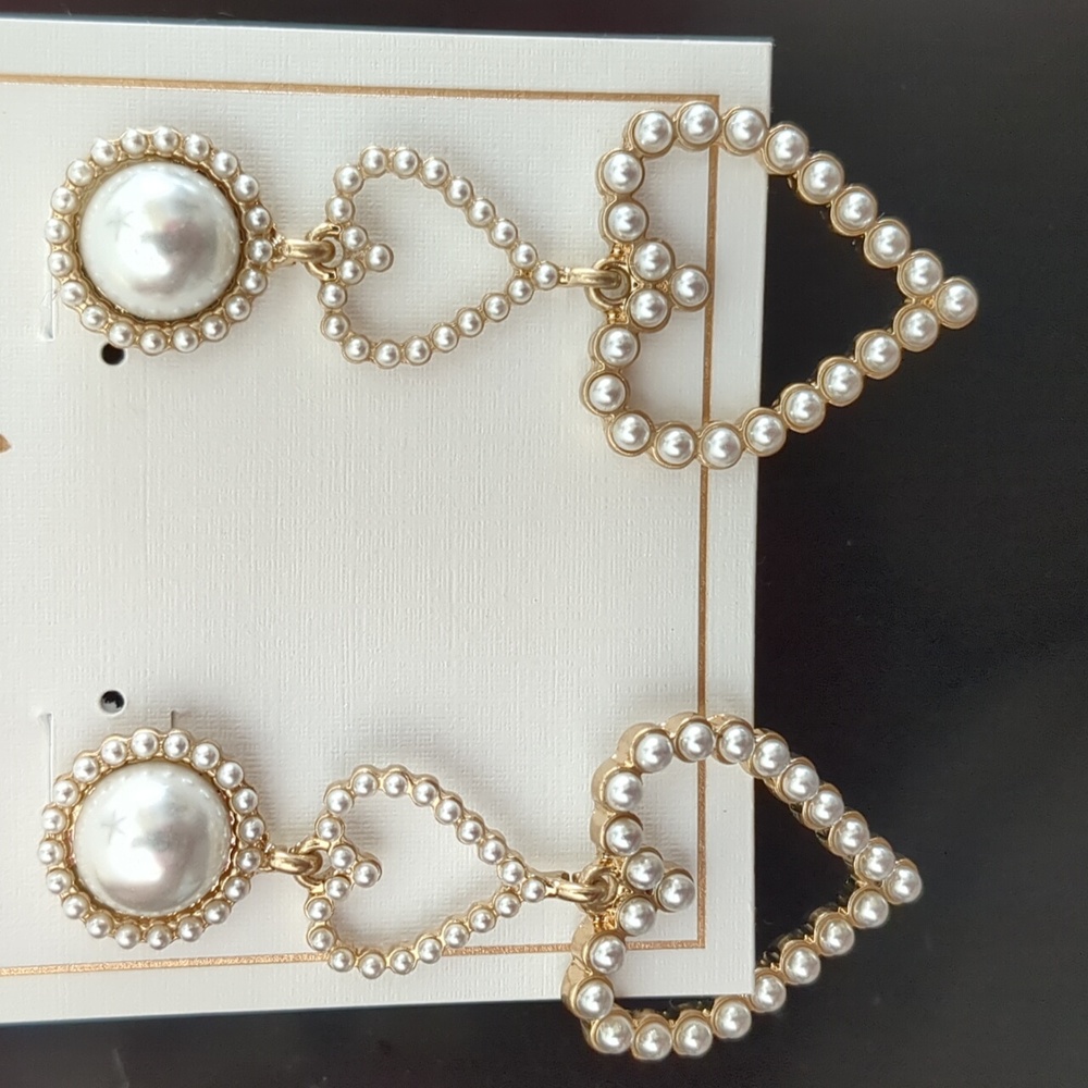 Pearl Heart Drop Earrings